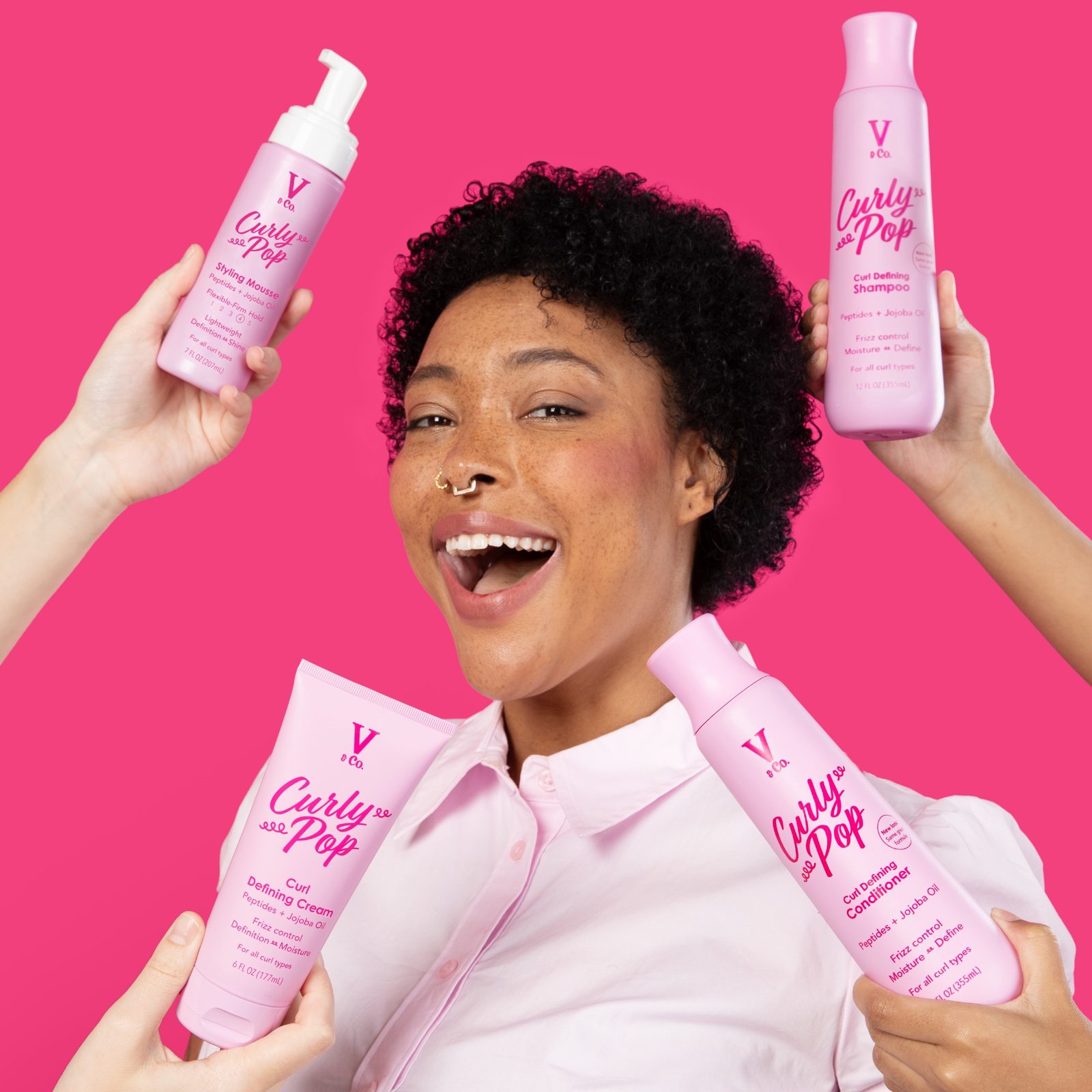 V & Co. Curly Pop haircare products